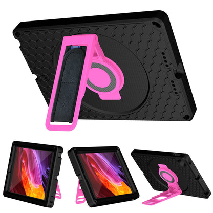 For iPad 10.2 (2021) / (2020) / (2019) Rotary Kickstand Hand Strap EVA+PC Case Anti-drop Tablet Cover with Shoulder Strap