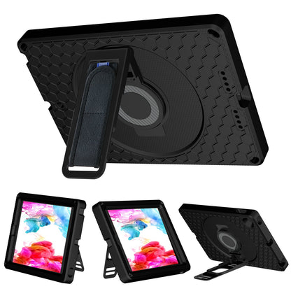 For iPad 10.2 (2021) / (2020) / (2019) Rotary Kickstand Hand Strap EVA+PC Case Anti-drop Tablet Cover with Shoulder Strap