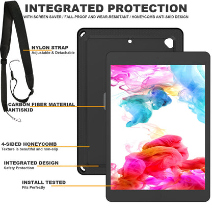 For iPad 10.2 (2021) / (2020) / (2019) Rotary Kickstand Hand Strap EVA+PC Case Anti-drop Tablet Cover with Shoulder Strap