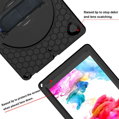For iPad 10.2 (2021) / (2020) / (2019) Rotary Kickstand Hand Strap EVA+PC Case Anti-drop Tablet Cover with Shoulder Strap