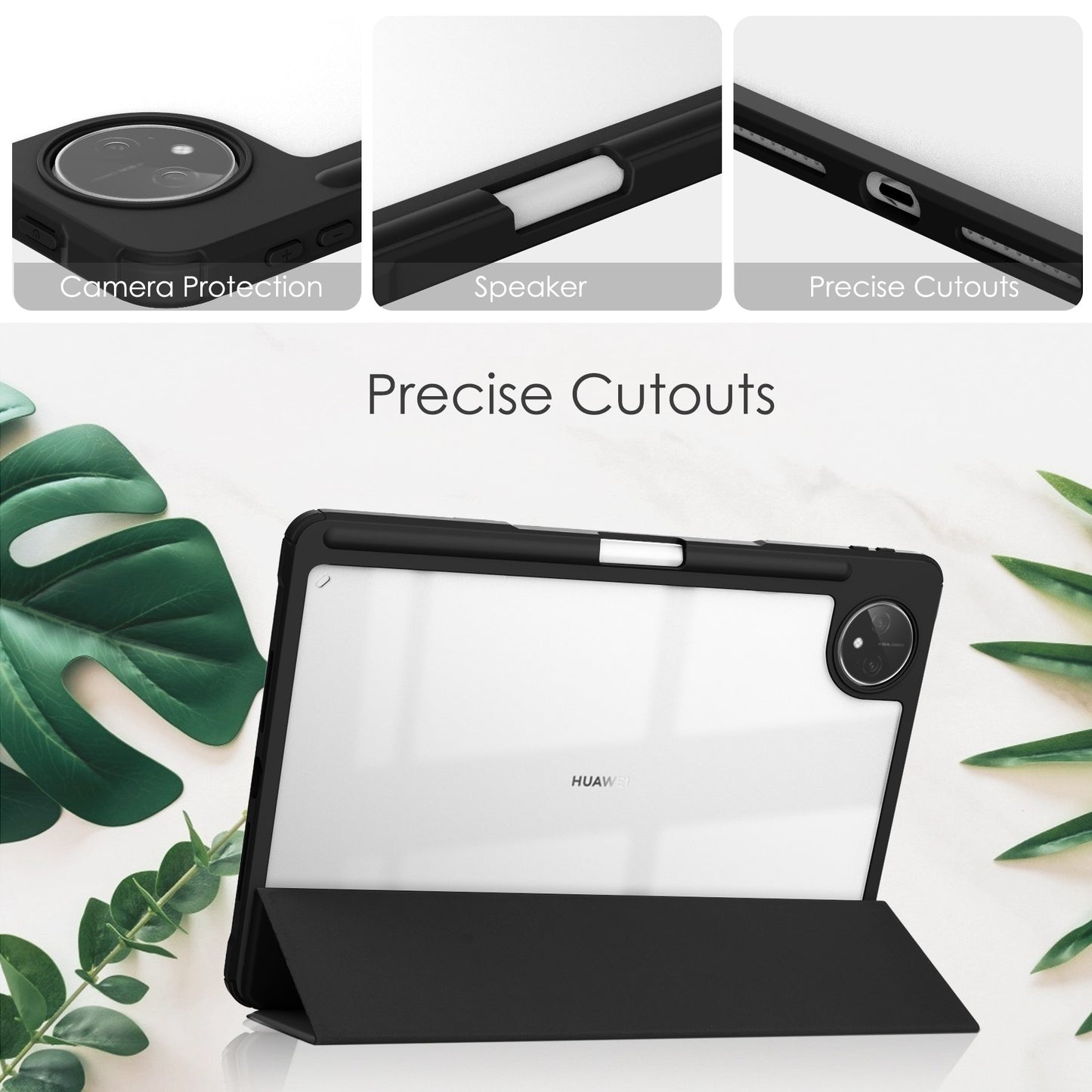 For Huawei MatePad Pro 11 (2022) PU Leather Foldable Stand Tablet Case Auto Wake / Sleep Clear Cover with Pencil Holder