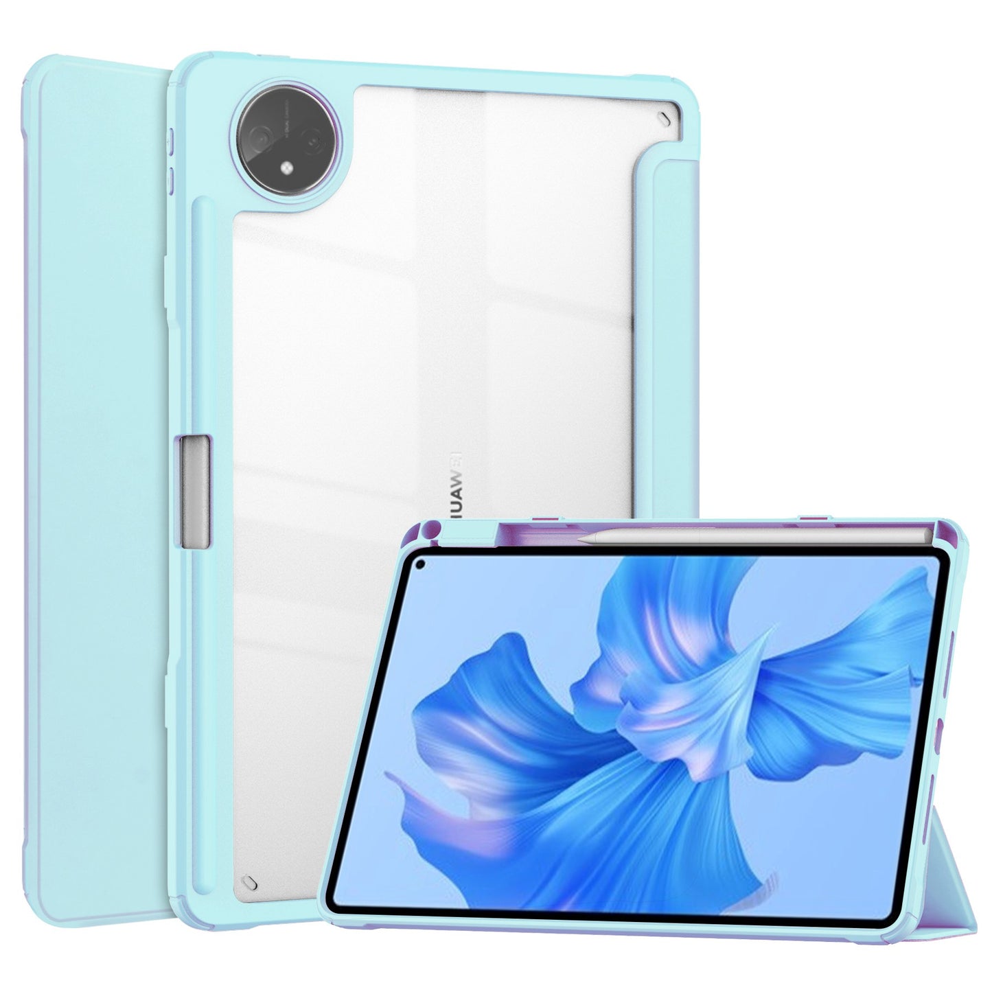 For Huawei MatePad Pro 11 (2022) PU Leather Foldable Stand Tablet Case Auto Wake / Sleep Clear Cover with Pencil Holder