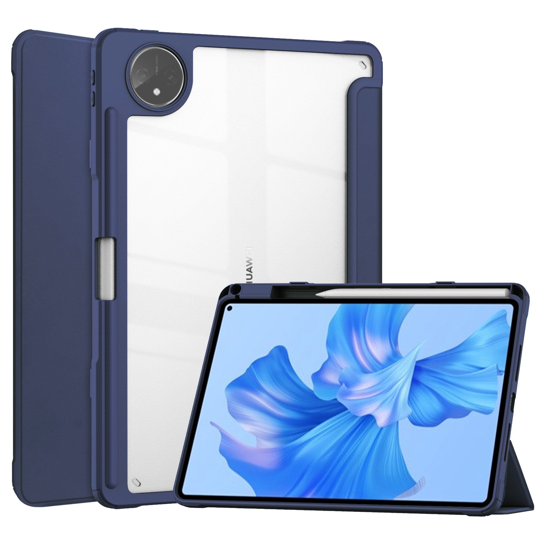 For Huawei MatePad Pro 11 (2022) PU Leather Foldable Stand Tablet Case Auto Wake / Sleep Clear Cover with Pencil Holder