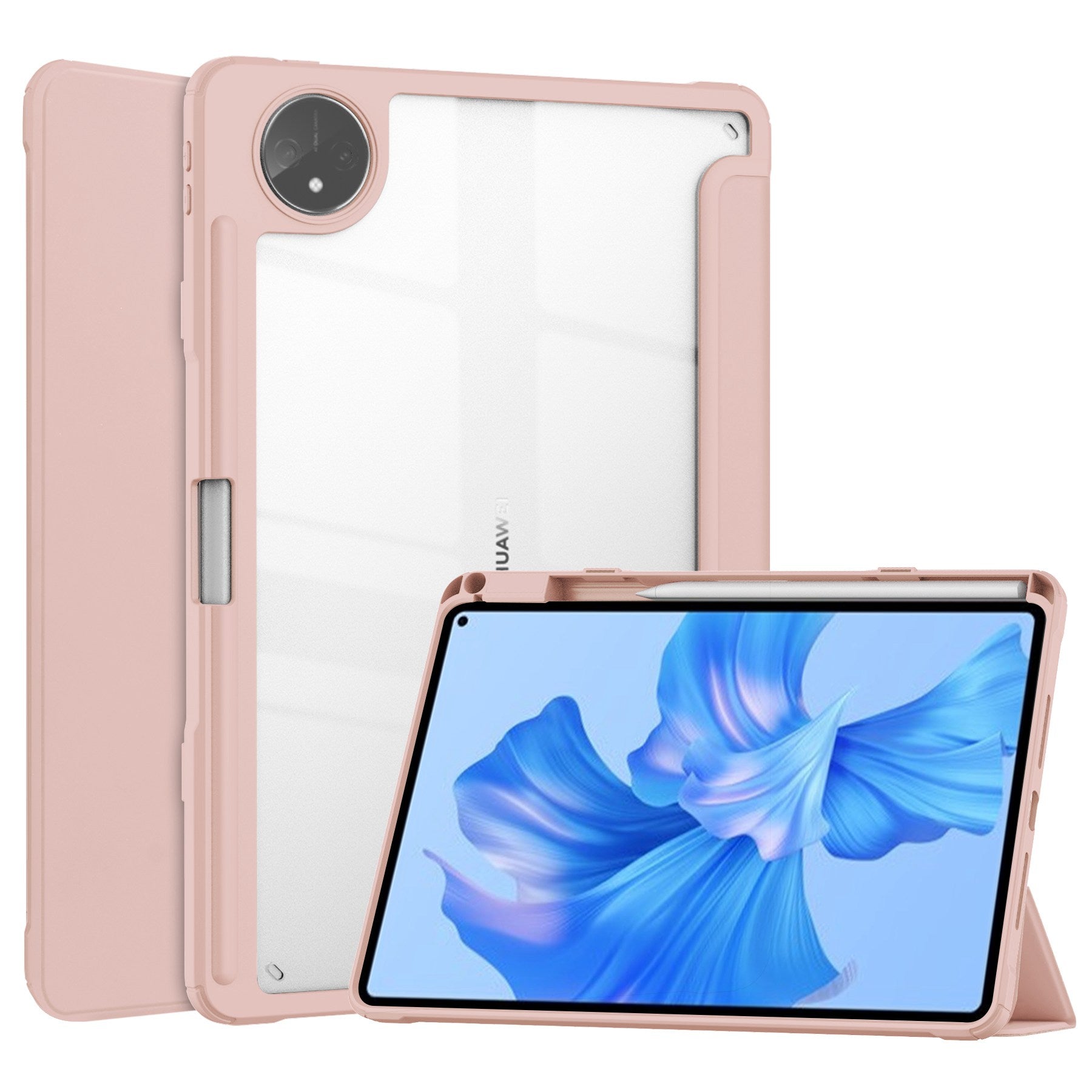 For Huawei MatePad Pro 11 (2022) PU Leather Foldable Stand Tablet Case Auto Wake / Sleep Clear Cover with Pencil Holder