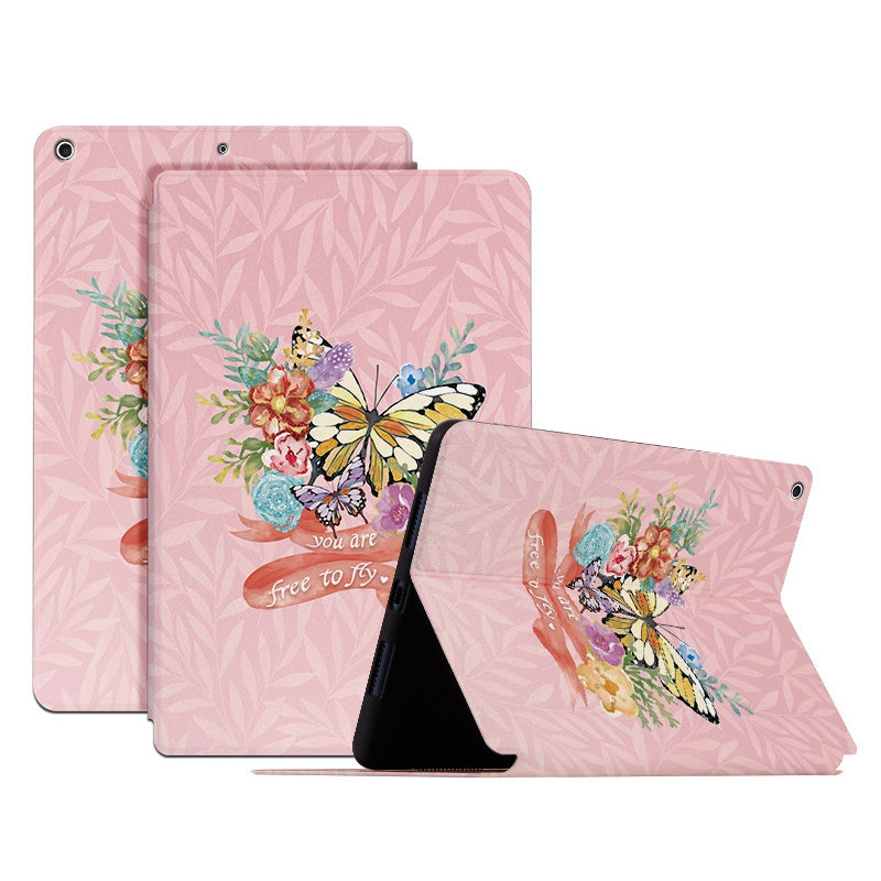 For iPad 10.2 (2021) / (2020) / (2019) Shockproof Case Folio Flip Cover Butterfly Printed Tablet Case with Stand