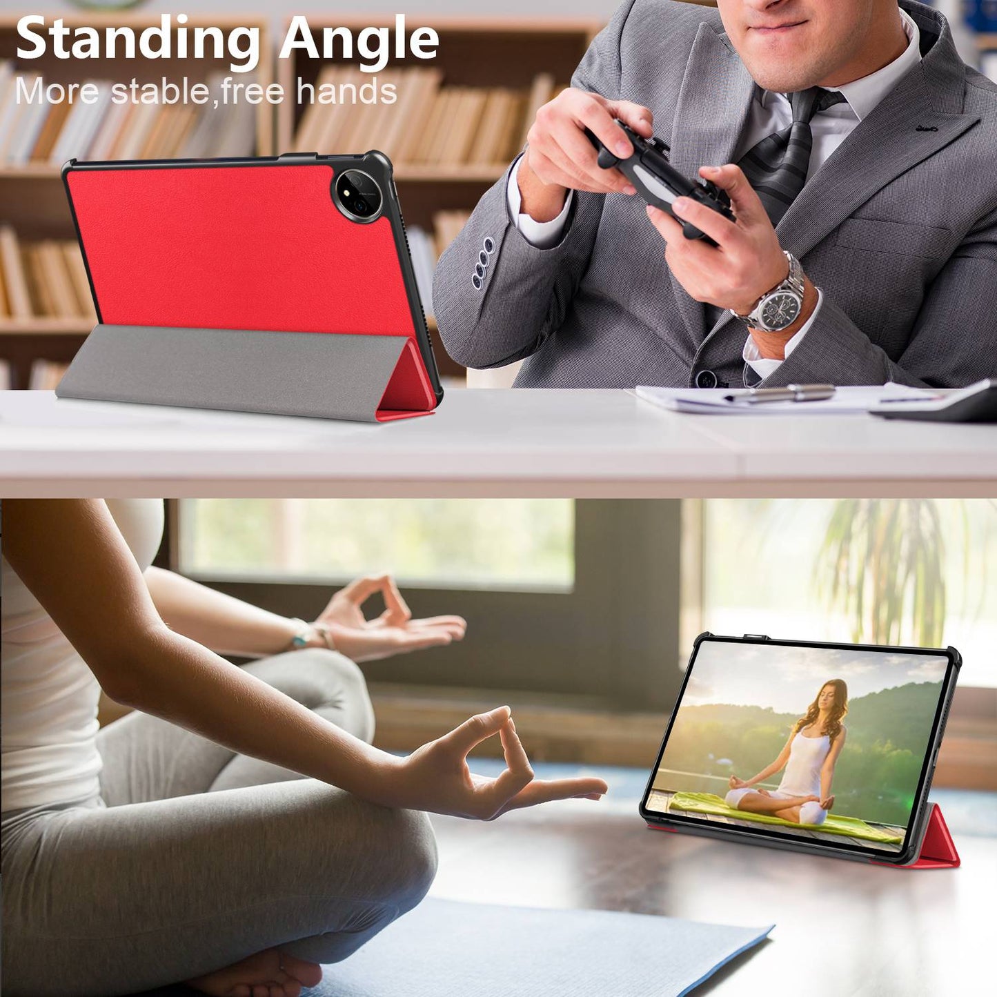 For Huawei MatePad Pro 11 (2022) Protective Case PU Leather Solid Color Folio Flip Cover Tri-fold Stand Tablet Protector with Auto Wake  /  Sleep