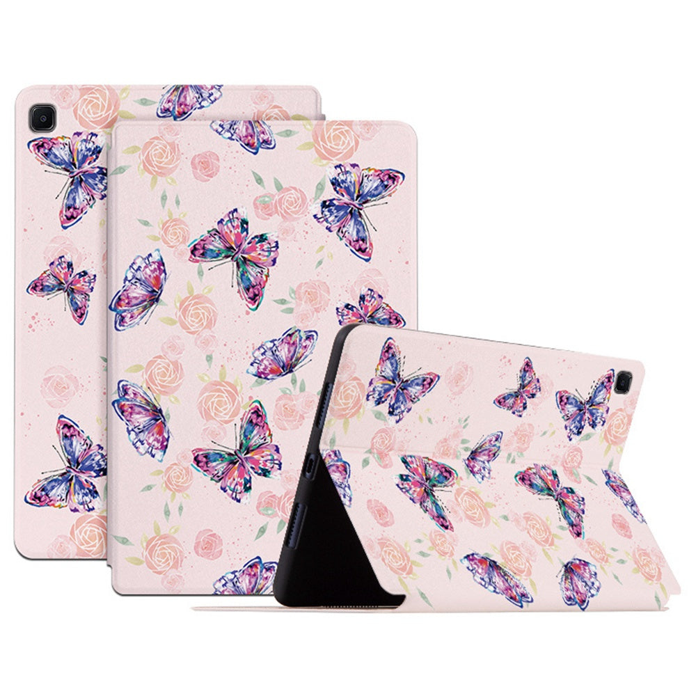 For Samsung Galaxy Tab S6 Lite (2022) Protective Tablet Case PU Leather Butterfly Printed Stand Case Auto Wake / Sleep Folio Flip Cover