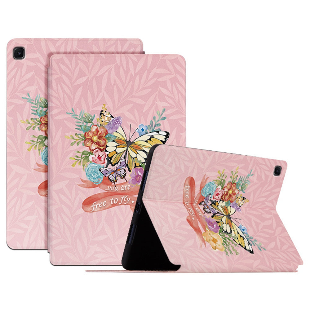 For Samsung Galaxy Tab S6 Lite (2022) Protective Tablet Case PU Leather Butterfly Printed Stand Case Auto Wake / Sleep Folio Flip Cover