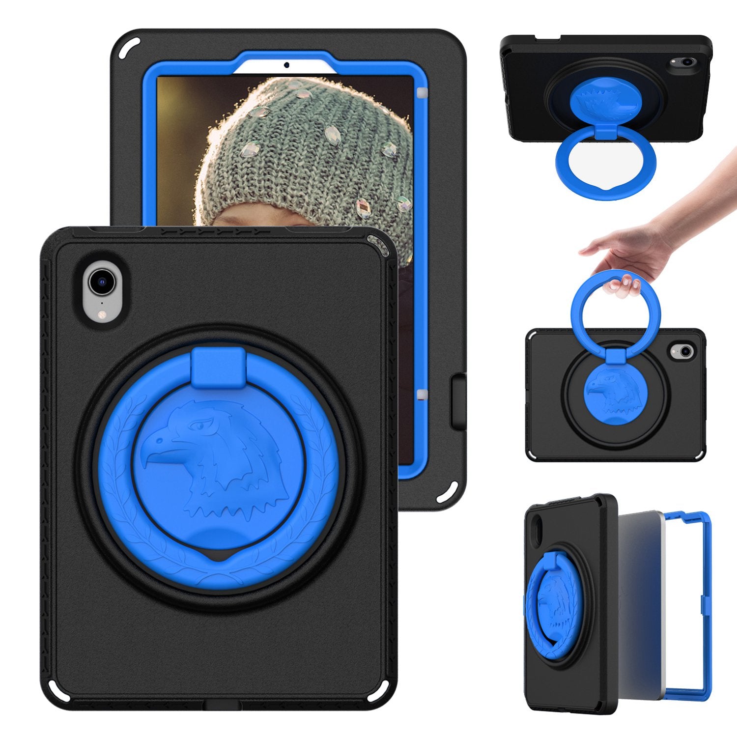 For iPad mini (2021) Portable EVA Case with Shoulder Strap / Waterproof Screen Protector Shockproof Tablet Kickstand Case