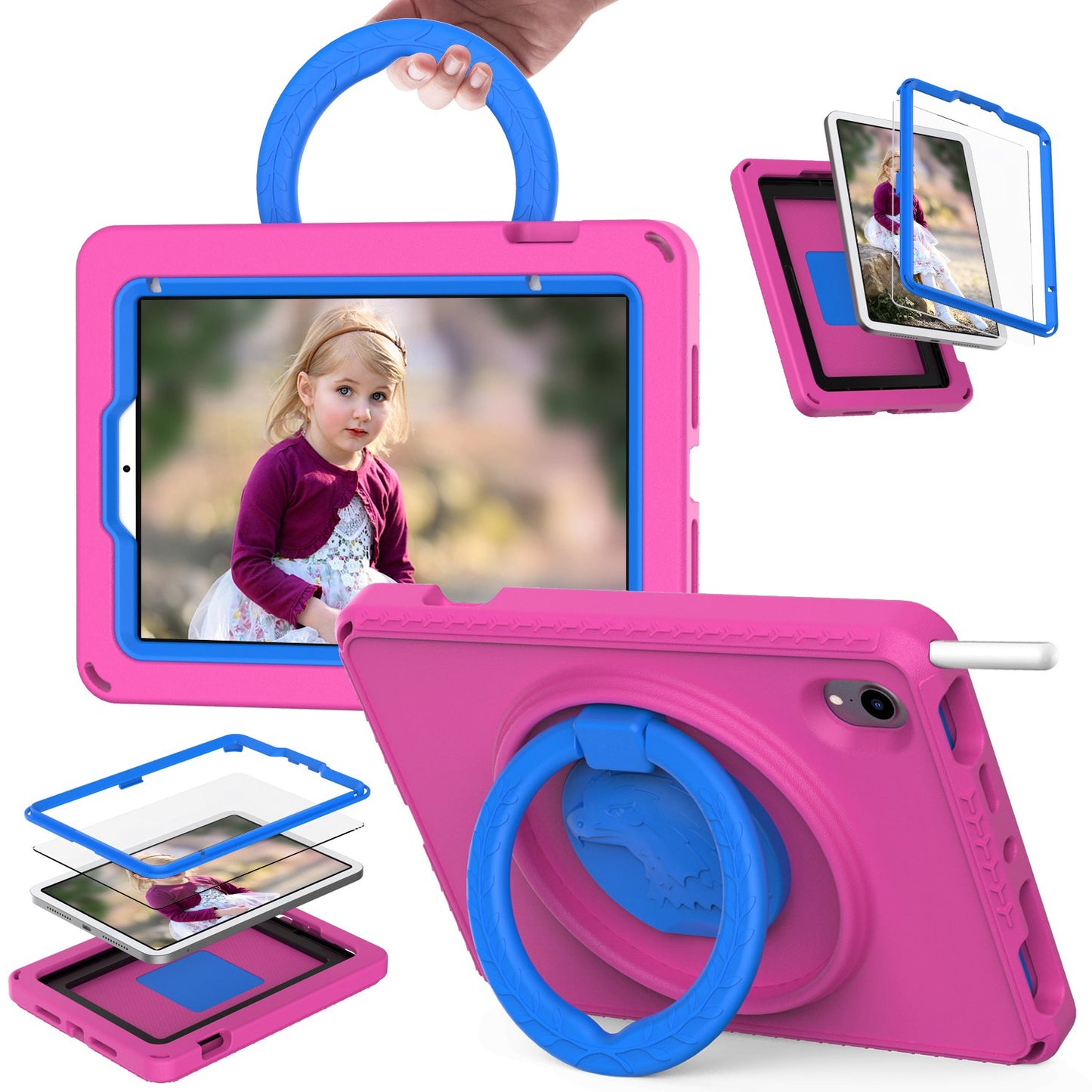 For iPad mini (2021) Portable EVA Case with Shoulder Strap / Waterproof Screen Protector Shockproof Tablet Kickstand Case