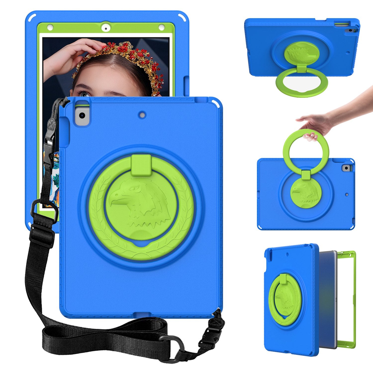 For iPad 10.2 (2019) / (2021) / (2020)  /  Air 10.5 inch (2019) Anti-scratch EVA Case with Shoulder Strap / Waterproof Screen Protector Shockproof Cover Portable Tablet Case