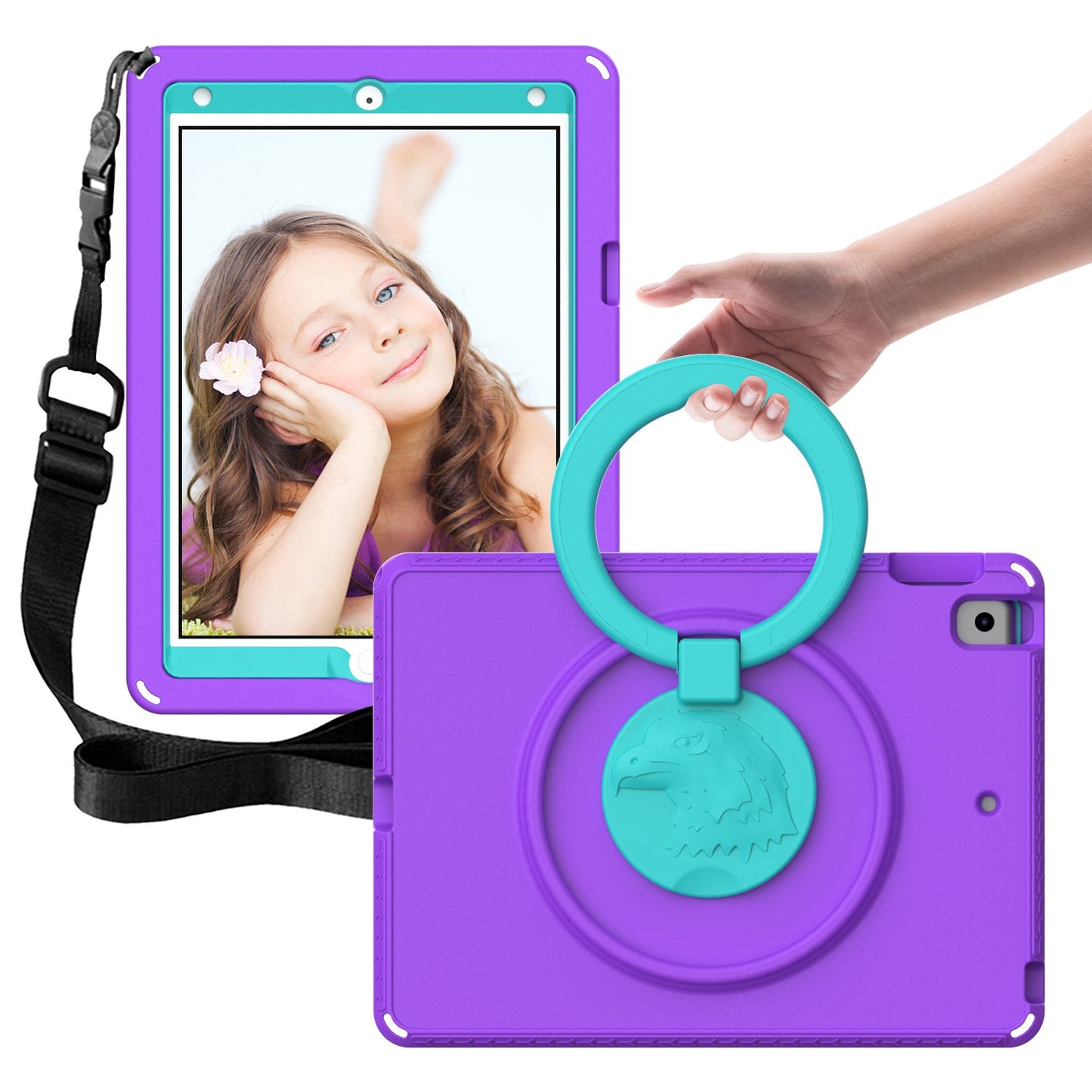 For iPad 10.2 (2019) / (2021) / (2020)  /  Air 10.5 inch (2019) Anti-scratch EVA Case with Shoulder Strap / Waterproof Screen Protector Shockproof Cover Portable Tablet Case