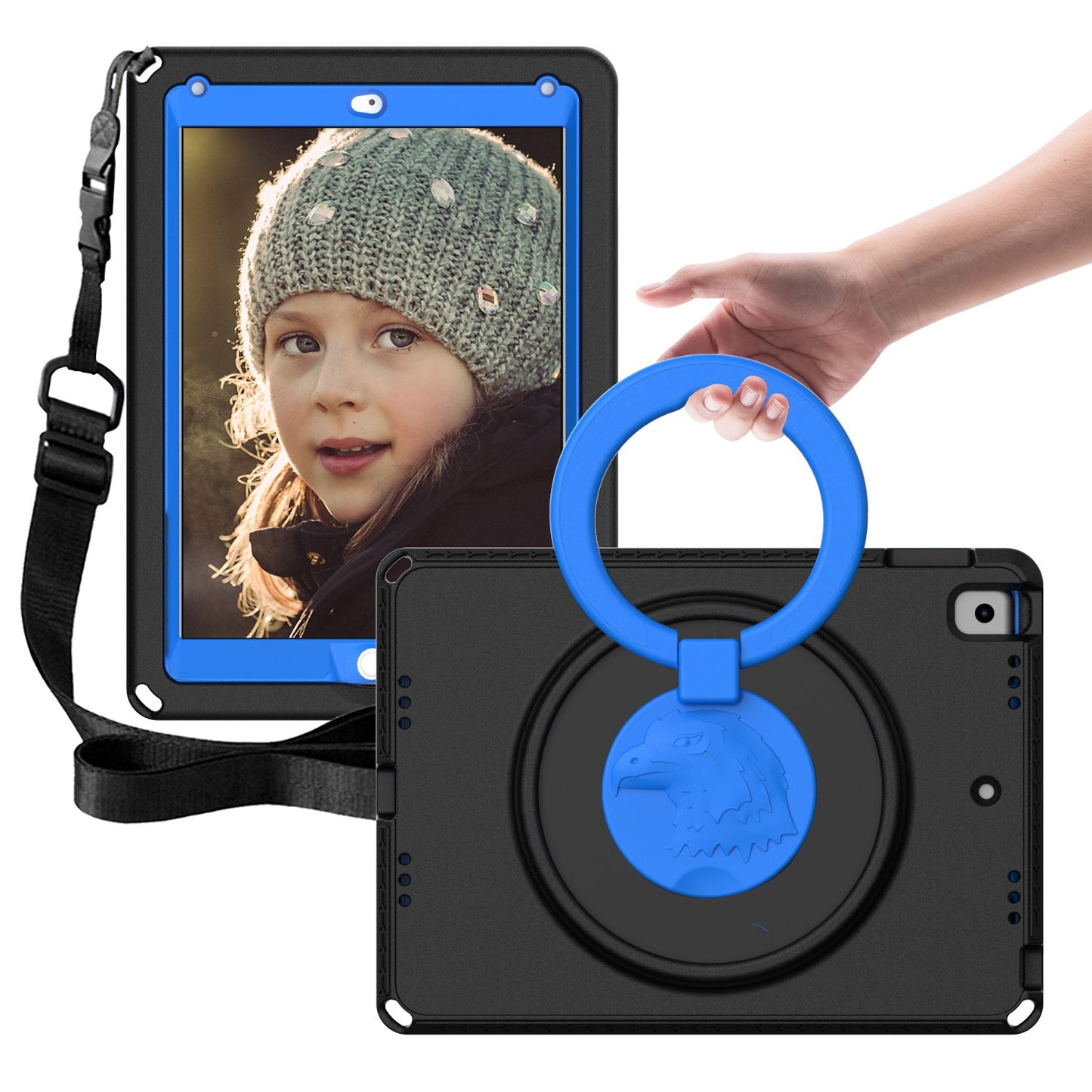 For iPad Air (2013) / Air 2  /  9.7-inch (2017) / (2018) EVA Shockproof Case with Shoulder Strap / Waterproof Screen Protector Anti-Scratch Cover Portable Tablet Case