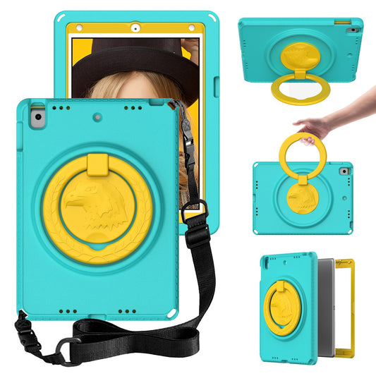 For iPad Air (2013) / Air 2  /  9.7-inch (2017) / (2018) EVA Shockproof Case with Shoulder Strap / Waterproof Screen Protector Anti-Scratch Cover Portable Tablet Case