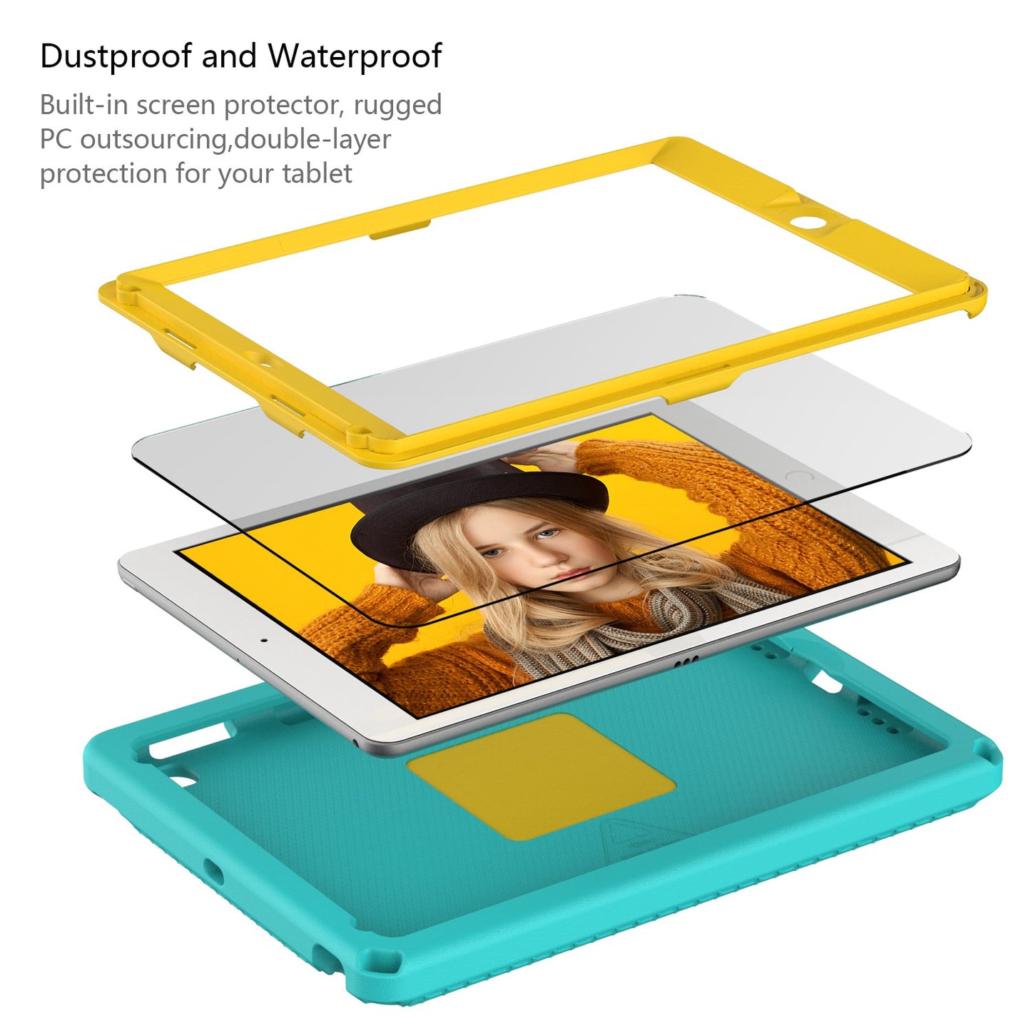 For iPad Air (2013) / Air 2  /  9.7-inch (2017) / (2018) EVA Shockproof Case with Shoulder Strap / Waterproof Screen Protector Anti-Scratch Cover Portable Tablet Case