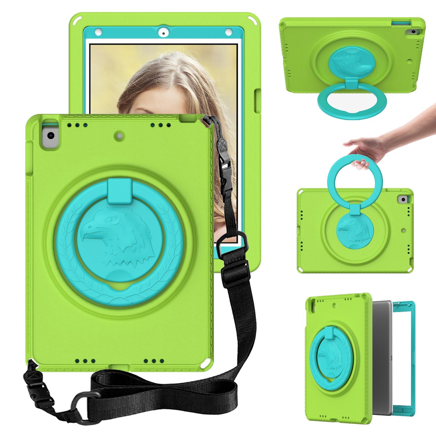 For iPad Air (2013) / Air 2  /  9.7-inch (2017) / (2018) EVA Shockproof Case with Shoulder Strap / Waterproof Screen Protector Anti-Scratch Cover Portable Tablet Case