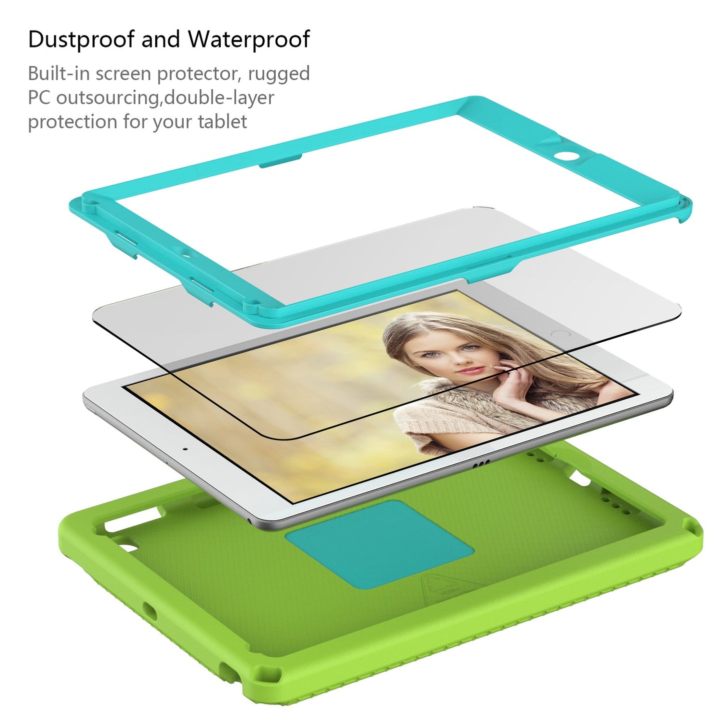 For iPad Air (2013) / Air 2  /  9.7-inch (2017) / (2018) EVA Shockproof Case with Shoulder Strap / Waterproof Screen Protector Anti-Scratch Cover Portable Tablet Case