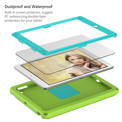 For iPad Air (2013) / Air 2  /  9.7-inch (2017) / (2018) EVA Shockproof Case with Shoulder Strap / Waterproof Screen Protector Anti-Scratch Cover Portable Tablet Case