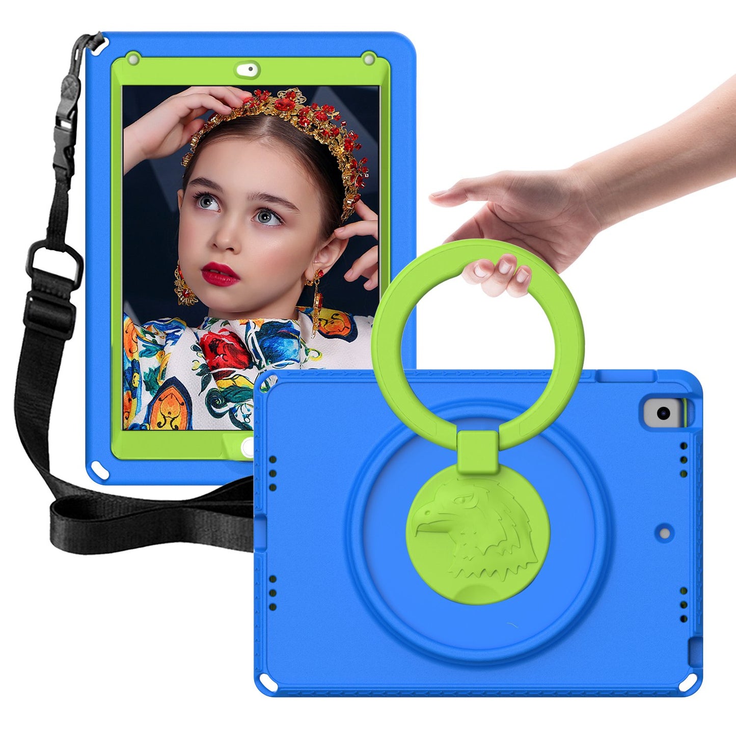 For iPad Air (2013) / Air 2  /  9.7-inch (2017) / (2018) EVA Shockproof Case with Shoulder Strap / Waterproof Screen Protector Anti-Scratch Cover Portable Tablet Case