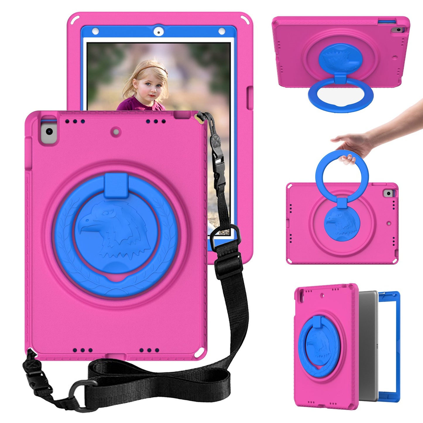 For iPad Air (2013) / Air 2  /  9.7-inch (2017) / (2018) EVA Shockproof Case with Shoulder Strap / Waterproof Screen Protector Anti-Scratch Cover Portable Tablet Case