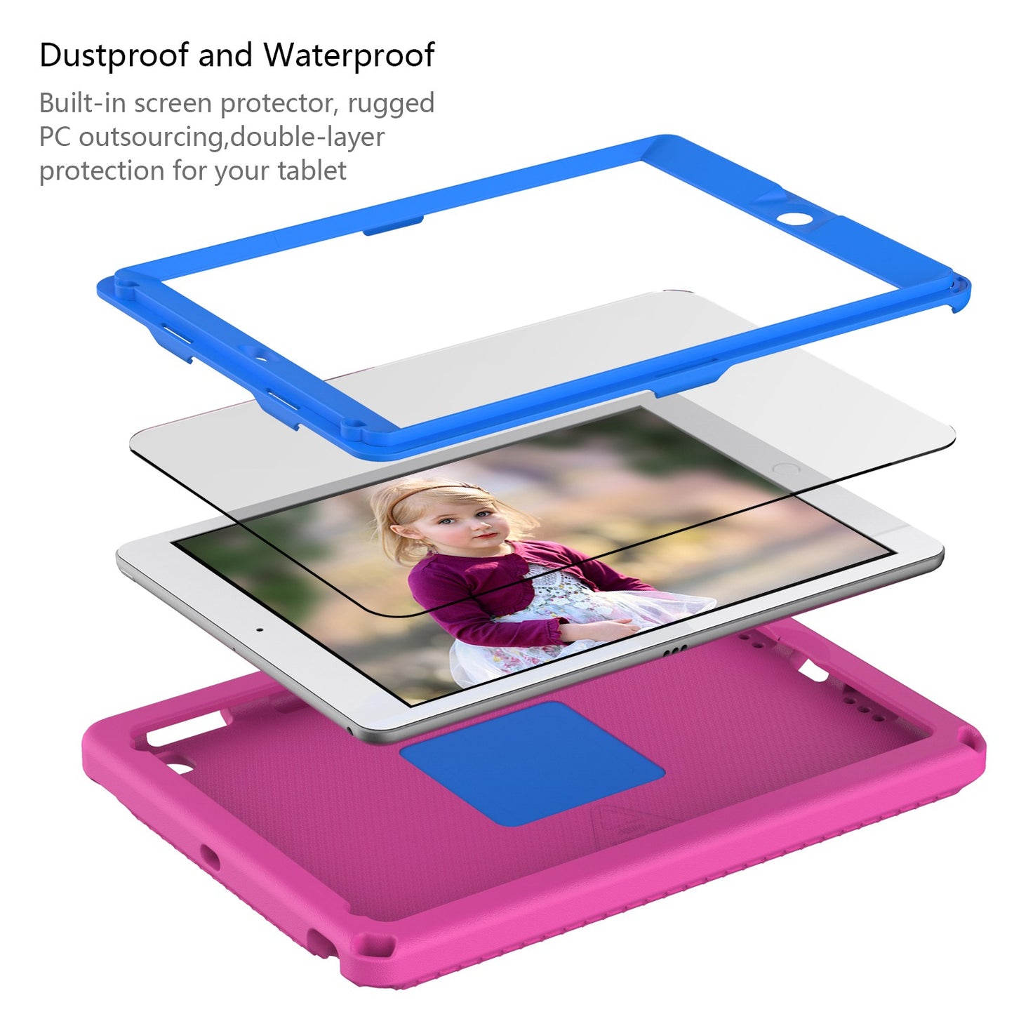 For iPad Air (2013) / Air 2  /  9.7-inch (2017) / (2018) EVA Shockproof Case with Shoulder Strap / Waterproof Screen Protector Anti-Scratch Cover Portable Tablet Case