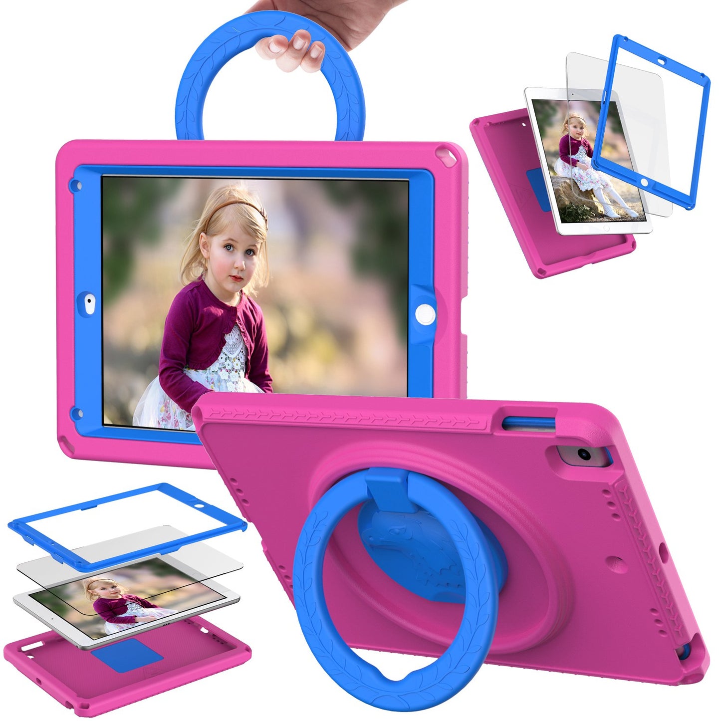 For iPad Air (2013) / Air 2  /  9.7-inch (2017) / (2018) EVA Shockproof Case with Shoulder Strap / Waterproof Screen Protector Anti-Scratch Cover Portable Tablet Case