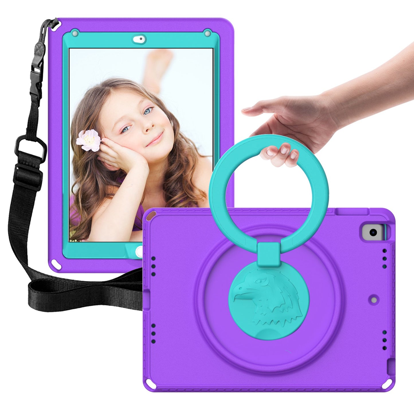 For iPad Air (2013) / Air 2  /  9.7-inch (2017) / (2018) EVA Shockproof Case with Shoulder Strap / Waterproof Screen Protector Anti-Scratch Cover Portable Tablet Case