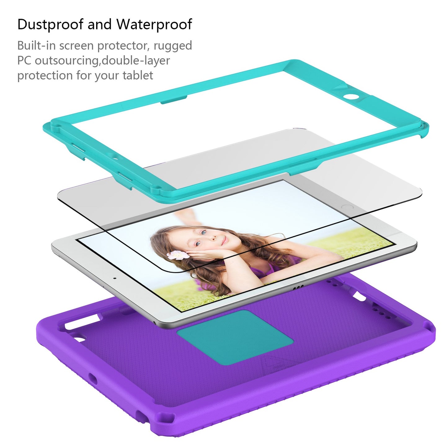 For iPad Air (2013) / Air 2  /  9.7-inch (2017) / (2018) EVA Shockproof Case with Shoulder Strap / Waterproof Screen Protector Anti-Scratch Cover Portable Tablet Case