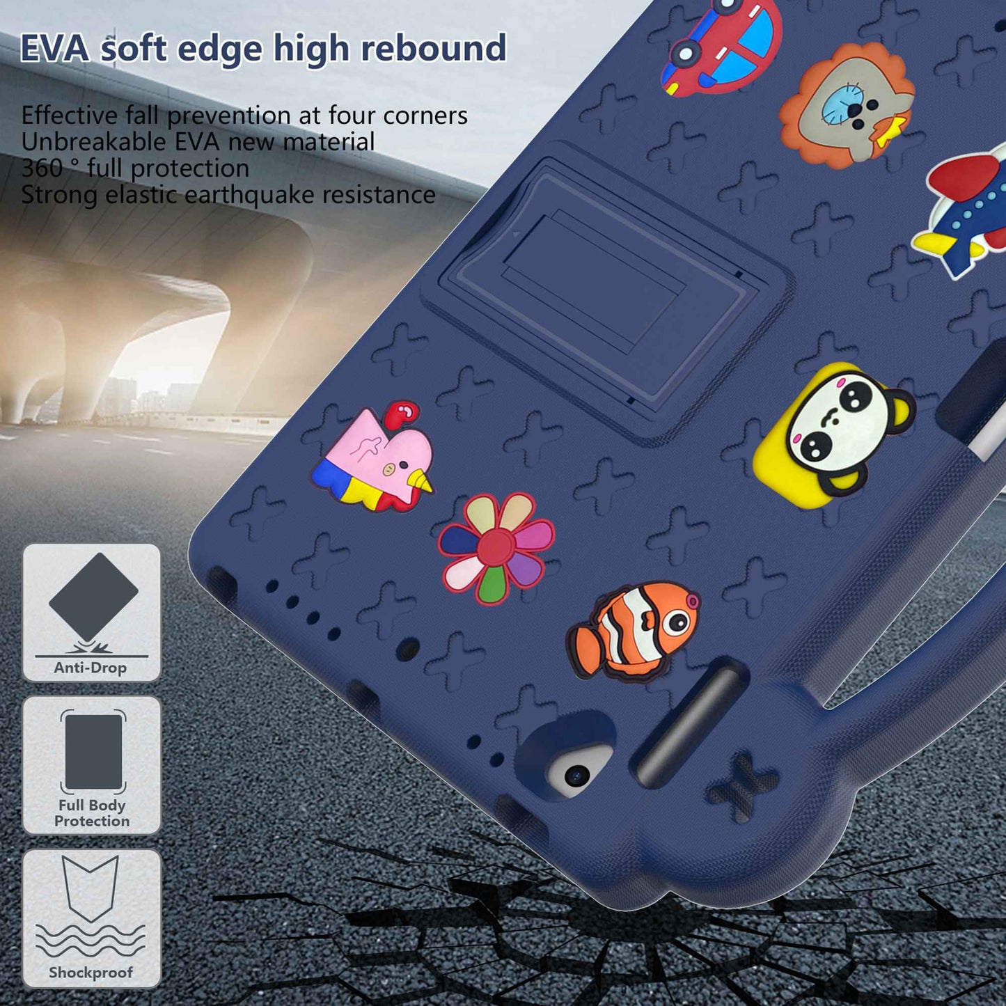 For iPad Air 2 / Air (2013)  /  9.7-inch (2017) / (2018) Anti-Scratch EVA Case Protective Tablet Cover Portable Case with Kickstand
