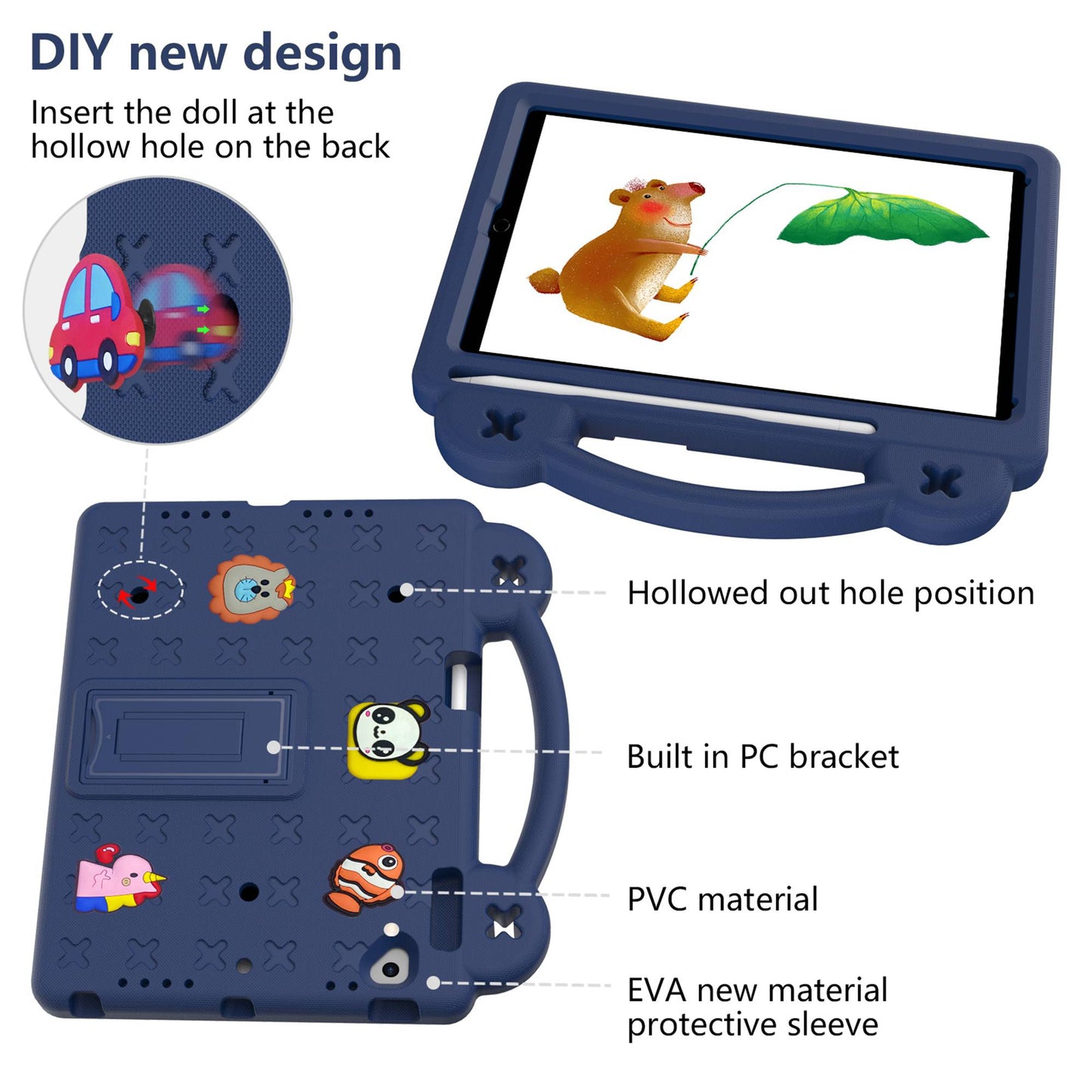 For iPad Air 2 / Air (2013)  /  9.7-inch (2017) / (2018) Anti-Scratch EVA Case Protective Tablet Cover Portable Case with Kickstand