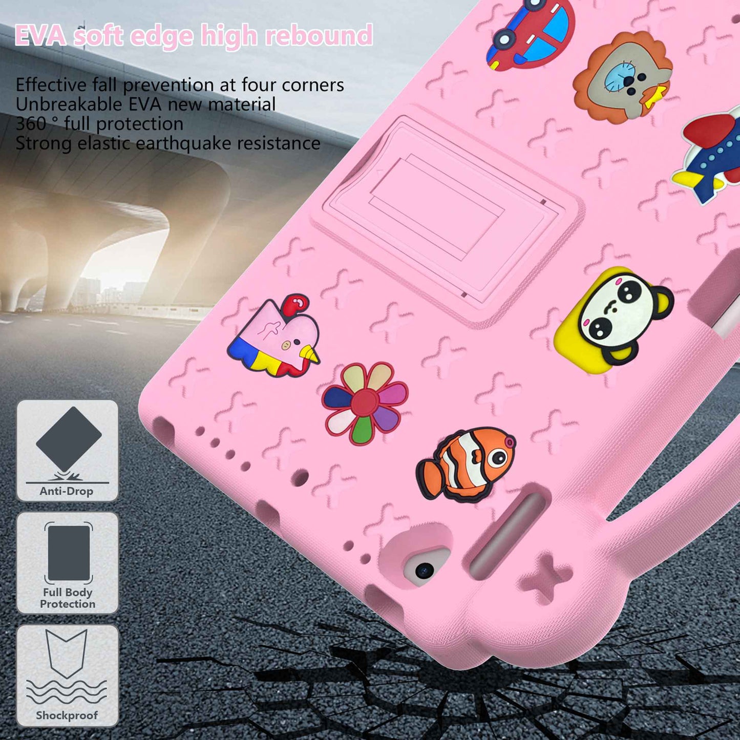 For iPad Air 2 / Air (2013)  /  9.7-inch (2017) / (2018) Anti-Scratch EVA Case Protective Tablet Cover Portable Case with Kickstand