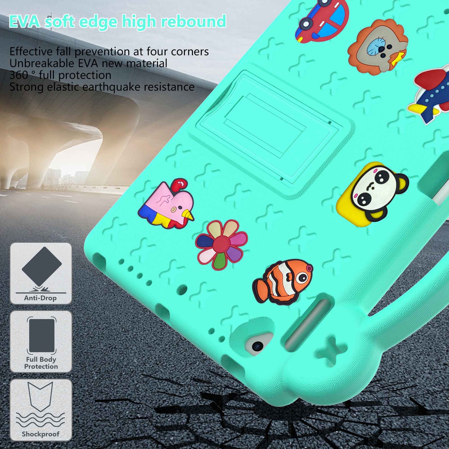 For iPad Air 2 / Air (2013)  /  9.7-inch (2017) / (2018) Anti-Scratch EVA Case Protective Tablet Cover Portable Case with Kickstand