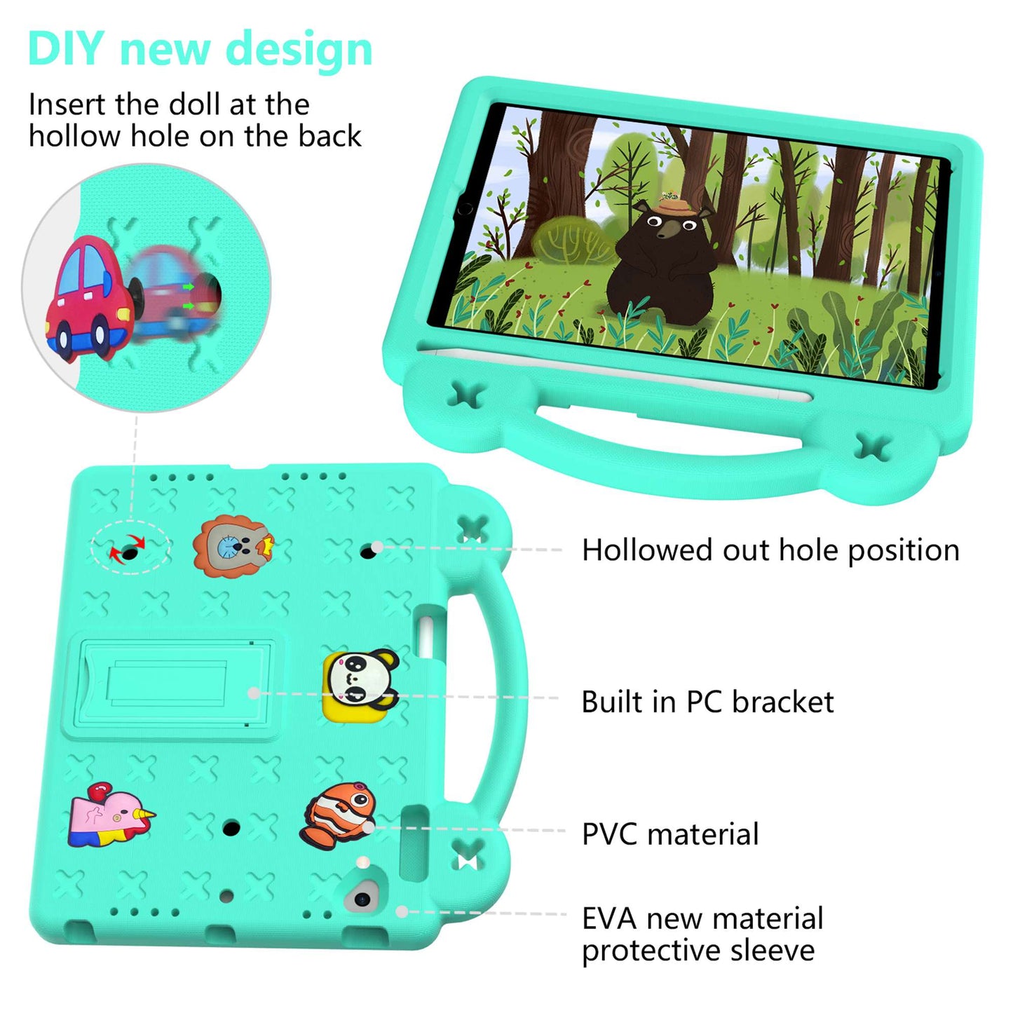 For iPad Air 2 / Air (2013)  /  9.7-inch (2017) / (2018) Anti-Scratch EVA Case Protective Tablet Cover Portable Case with Kickstand