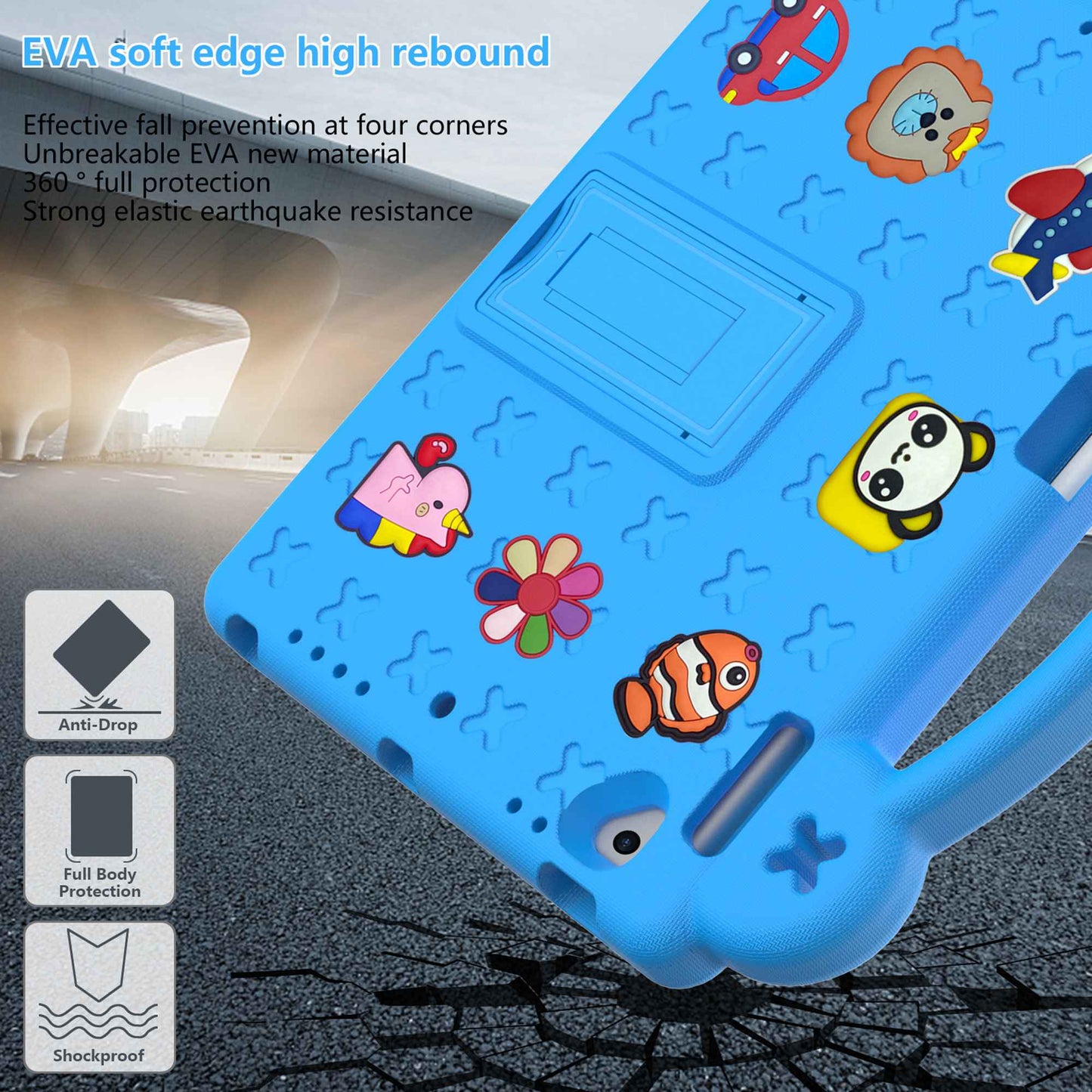 For iPad Air 2 / Air (2013)  /  9.7-inch (2017) / (2018) Anti-Scratch EVA Case Protective Tablet Cover Portable Case with Kickstand