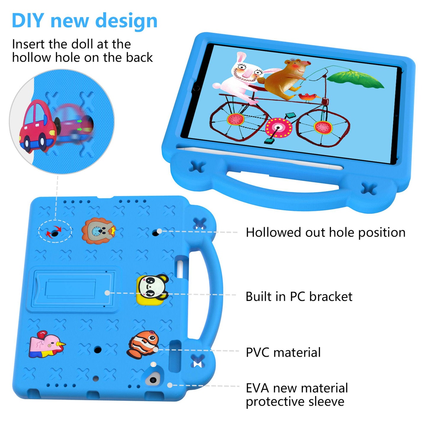 For iPad Air 2 / Air (2013)  /  9.7-inch (2017) / (2018) Anti-Scratch EVA Case Protective Tablet Cover Portable Case with Kickstand