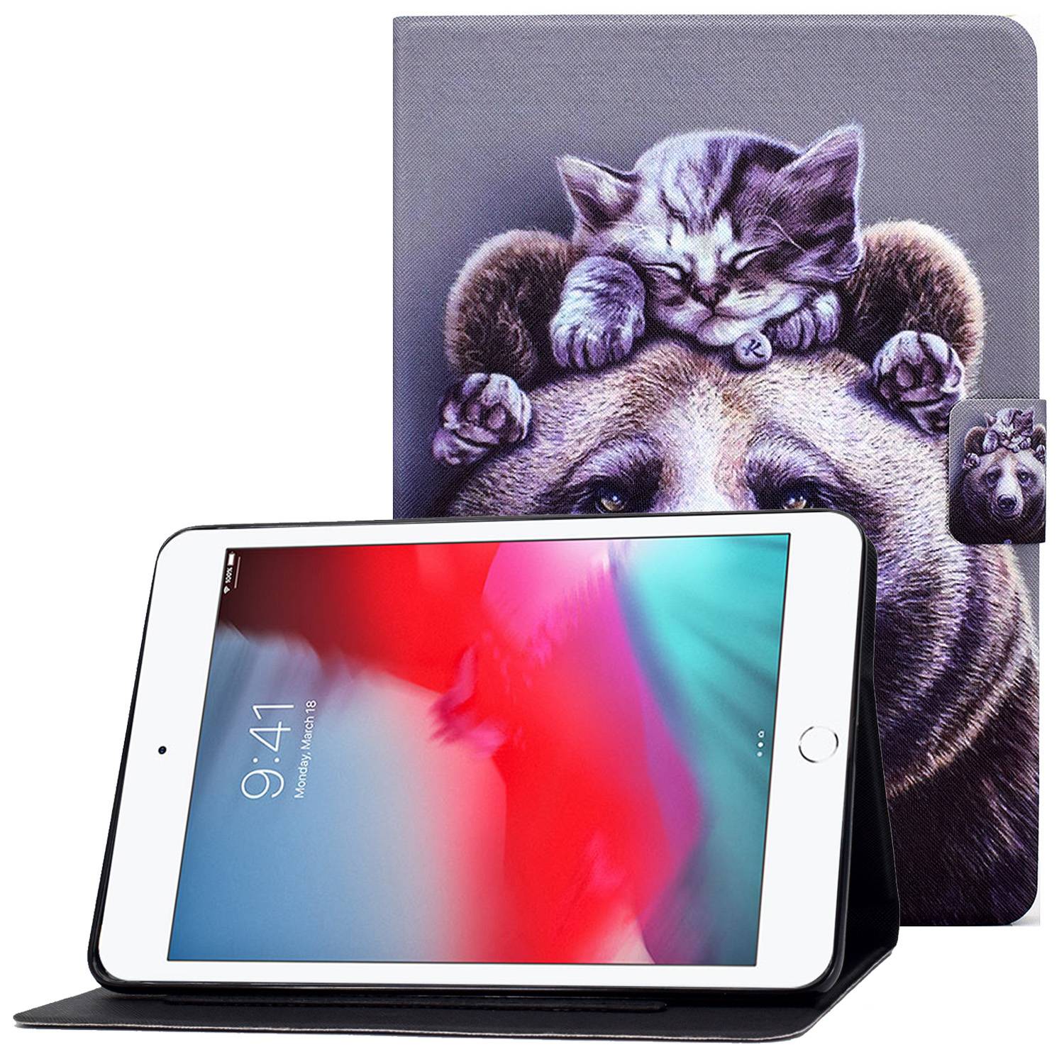 For iPad Mini 1 / 2 / 3 / 4 / mini (2019) 7.9 inch Pattern Printing Magnetic Flip Case PU Leather Folding Folio Stand Cover with Card Slots