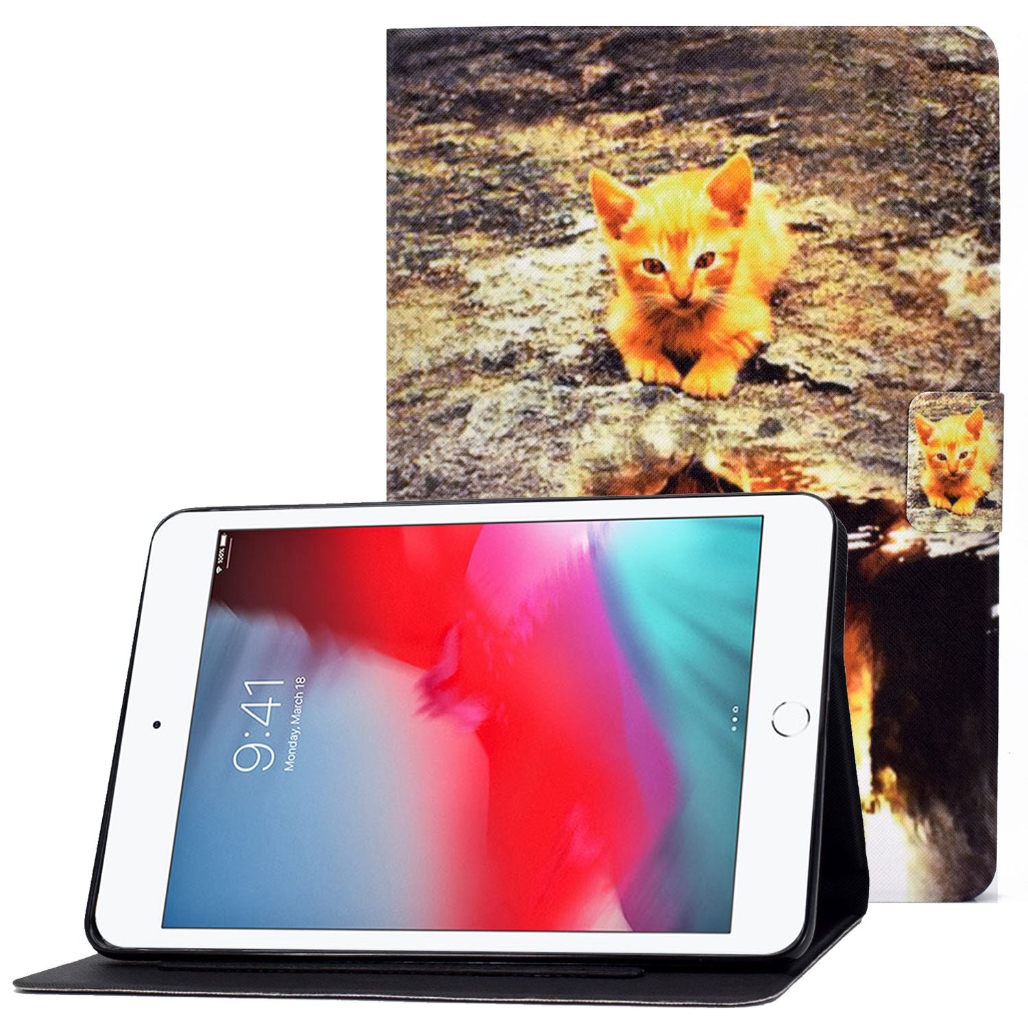 For iPad Mini 1 / 2 / 3 / 4 / mini (2019) 7.9 inch Pattern Printing Magnetic Flip Case PU Leather Folding Folio Stand Cover with Card Slots