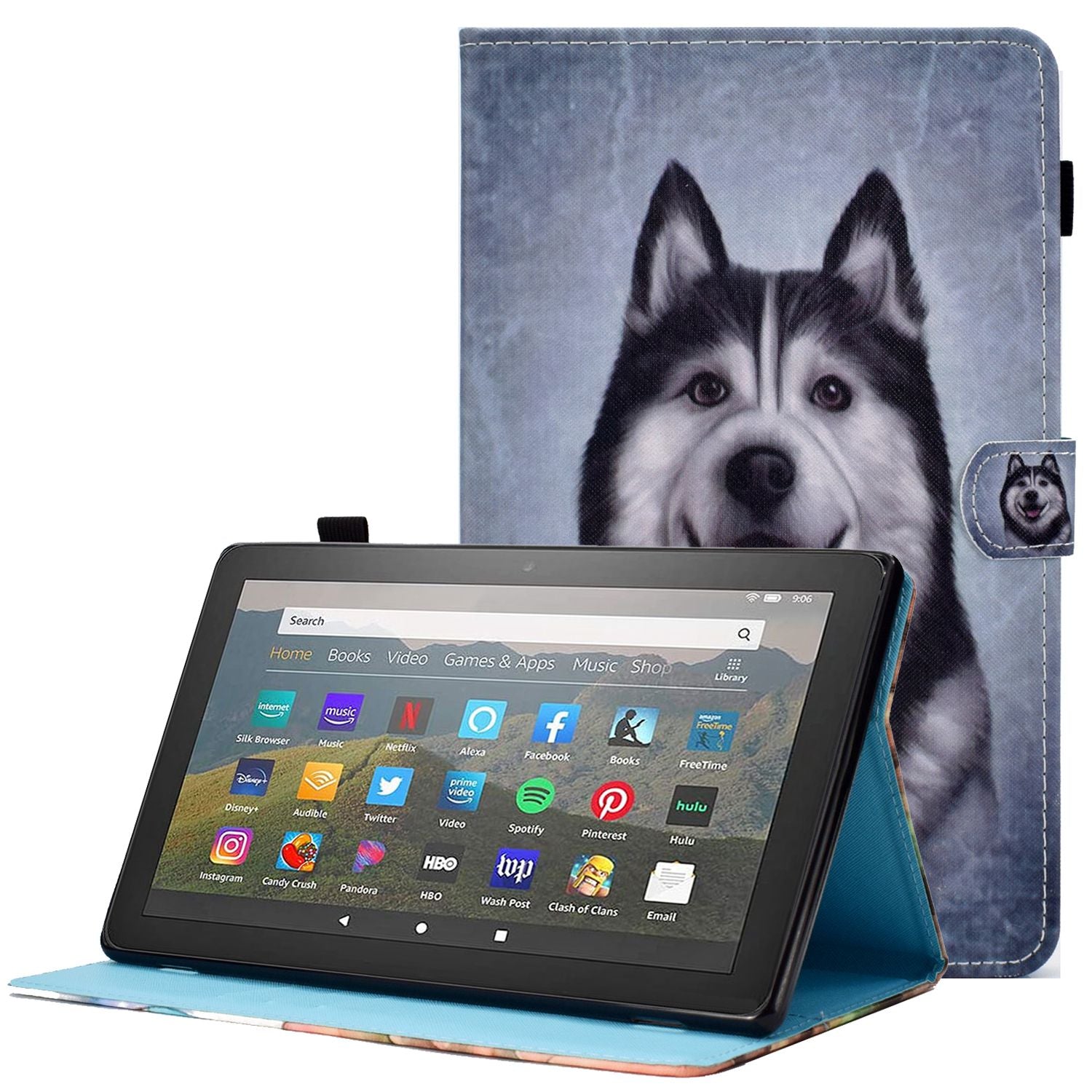 For Amazon Fire HD 10 (2015)  /  (2017)  /  (2019) Shockproof Case Stitched Leather Cover Pattern Printed Magnetic Closure Tablet Case with Stand  /  Card Slots