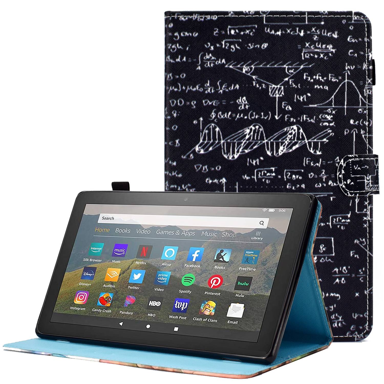For Amazon Fire HD 10 (2015)  /  (2017)  /  (2019) Shockproof Case Stitched Leather Cover Pattern Printed Magnetic Closure Tablet Case with Stand  /  Card Slots