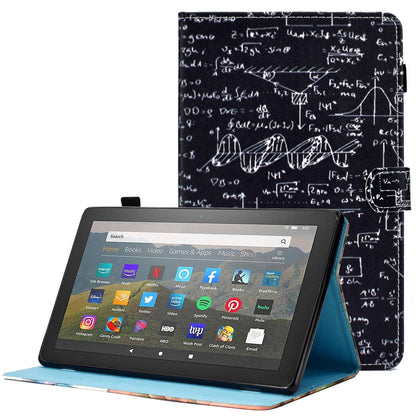 For Amazon Fire HD 10 (2015)  /  (2017)  /  (2019) Shockproof Case Stitched Leather Cover Pattern Printed Magnetic Closure Tablet Case with Stand  /  Card Slots