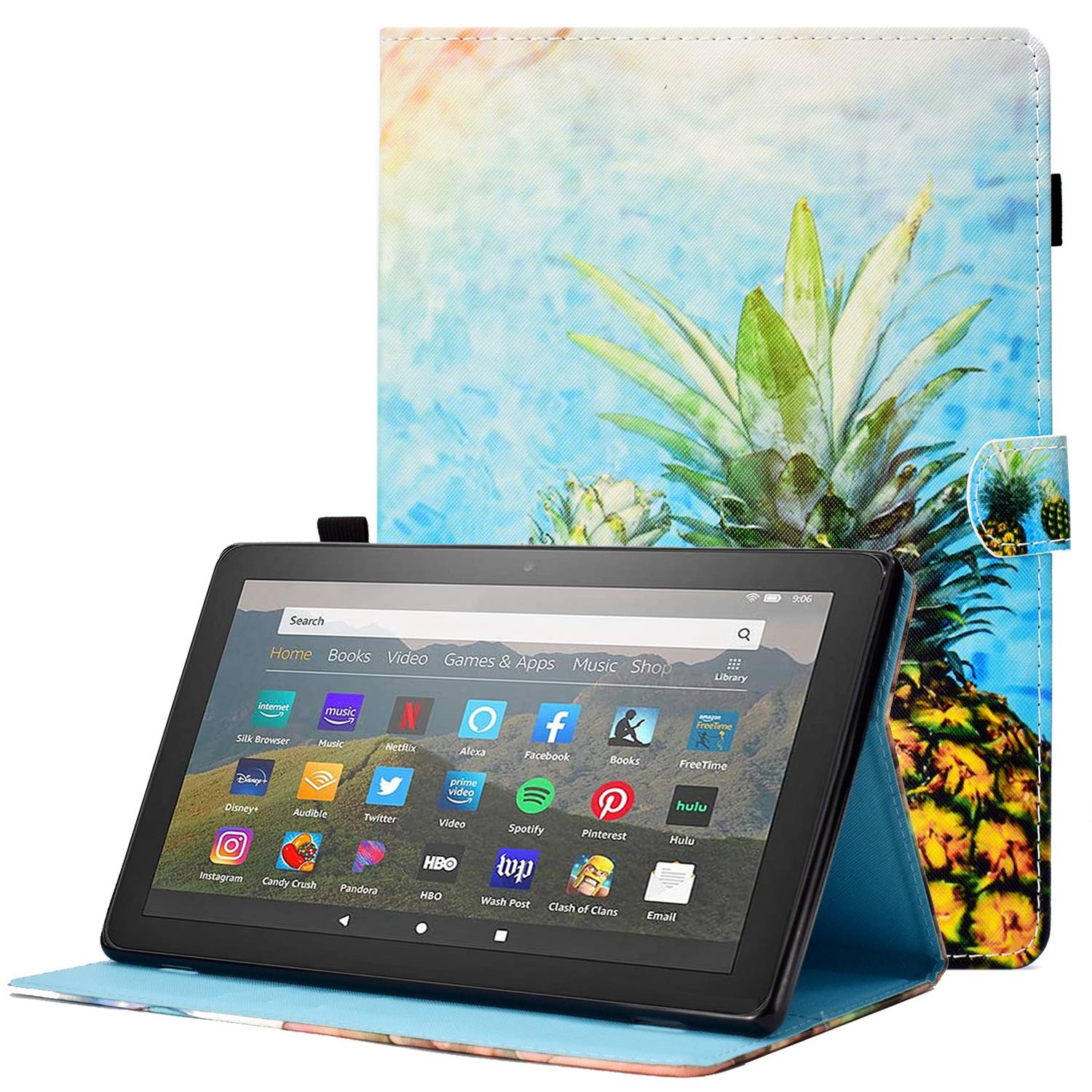 For Amazon Fire HD 10 (2015)  /  (2017)  /  (2019) Shockproof Case Stitched Leather Cover Pattern Printed Magnetic Closure Tablet Case with Stand  /  Card Slots