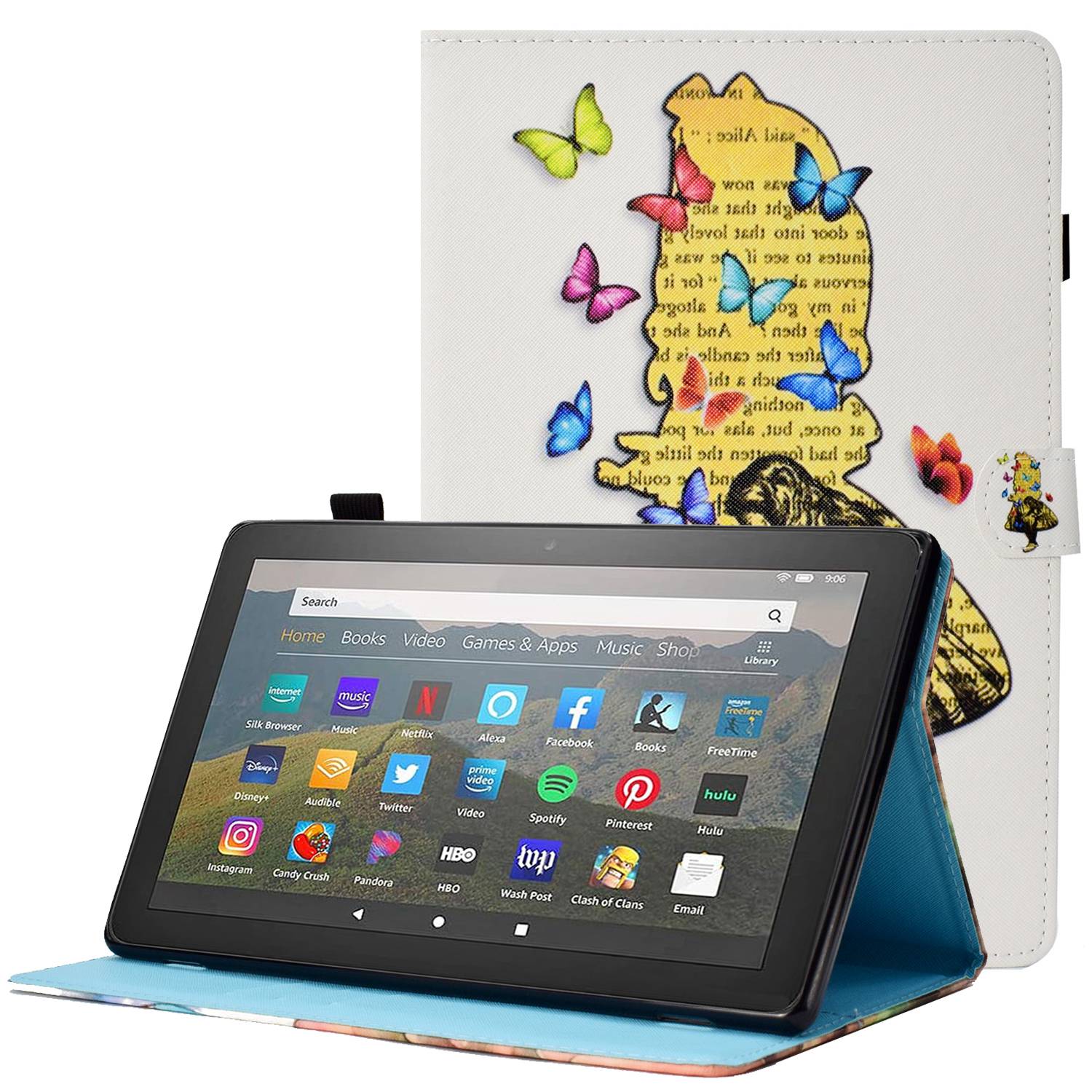 For Amazon Fire HD 10 (2015)  /  (2017)  /  (2019) Shockproof Case Stitched Leather Cover Pattern Printed Magnetic Closure Tablet Case with Stand  /  Card Slots