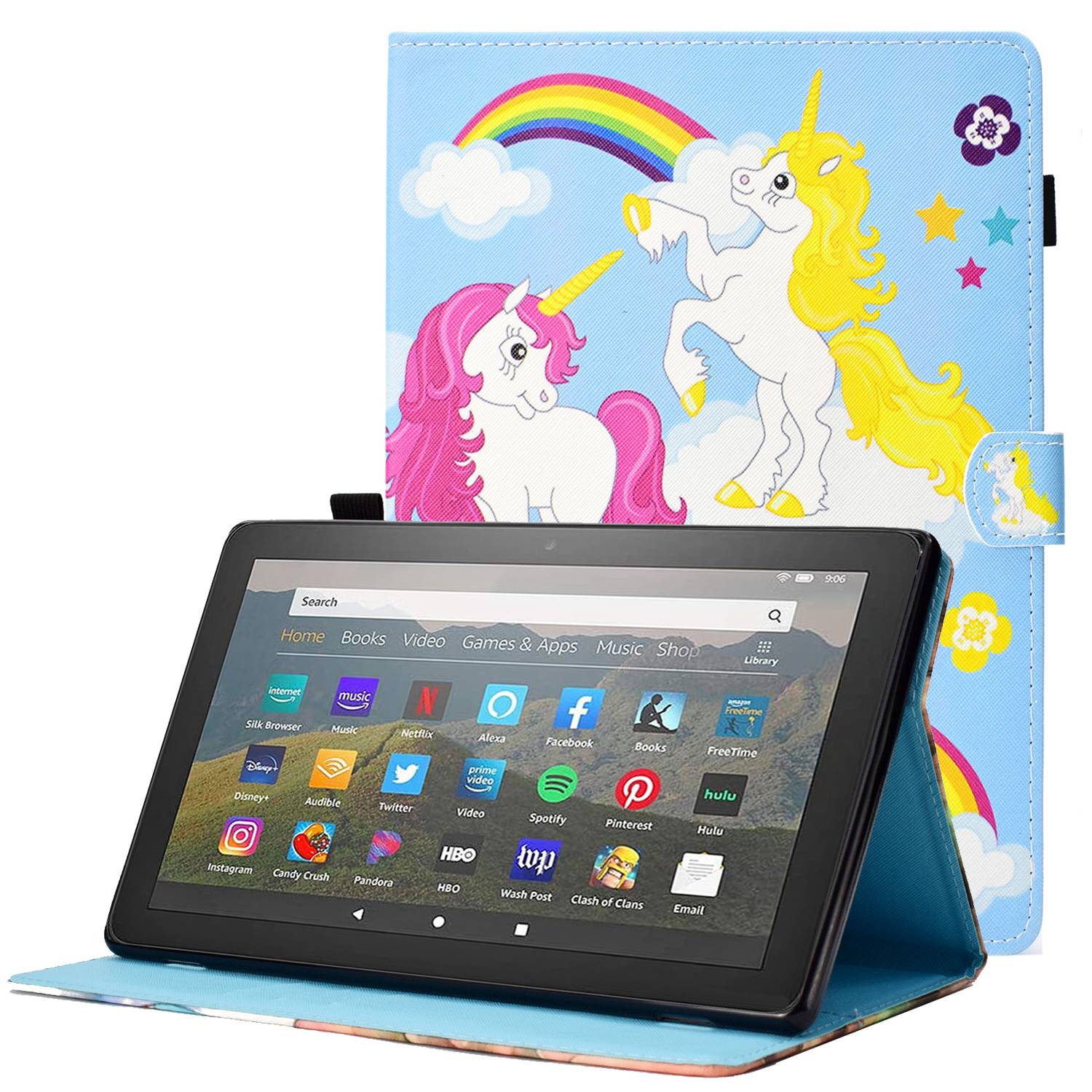 For Amazon Fire HD 10 (2015)  /  (2017)  /  (2019) Shockproof Case Stitched Leather Cover Pattern Printed Magnetic Closure Tablet Case with Stand  /  Card Slots