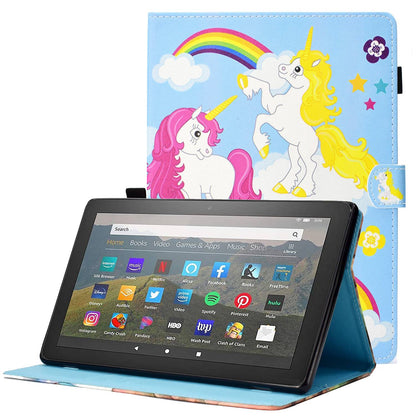 For Amazon Fire HD 10 (2015)  /  (2017)  /  (2019) Shockproof Case Stitched Leather Cover Pattern Printed Magnetic Closure Tablet Case with Stand  /  Card Slots
