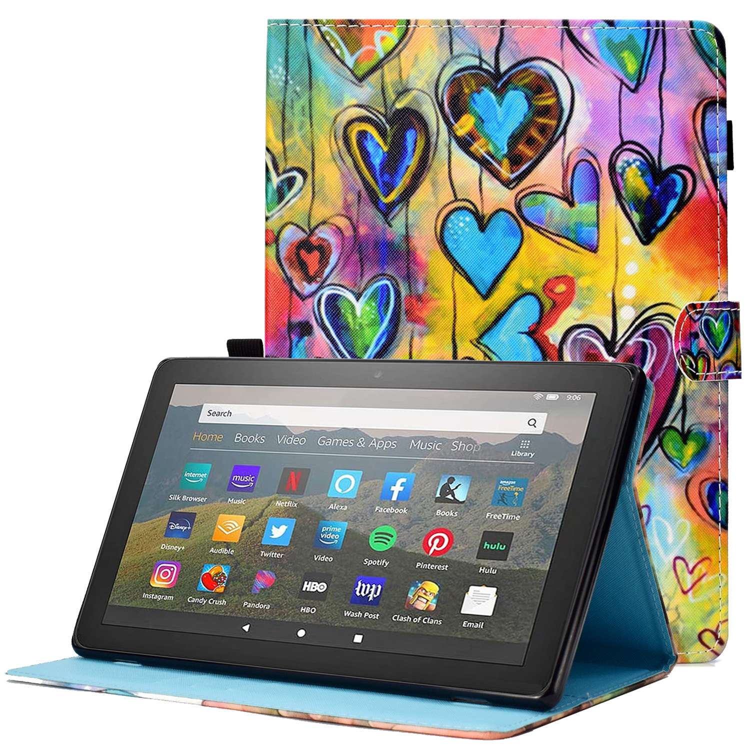For Amazon Fire HD 10 (2015)  /  (2017)  /  (2019) Shockproof Case Stitched Leather Cover Pattern Printed Magnetic Closure Tablet Case with Stand  /  Card Slots