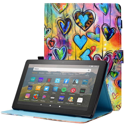 For Amazon Fire HD 10 (2015)  /  (2017)  /  (2019) Shockproof Case Stitched Leather Cover Pattern Printed Magnetic Closure Tablet Case with Stand  /  Card Slots