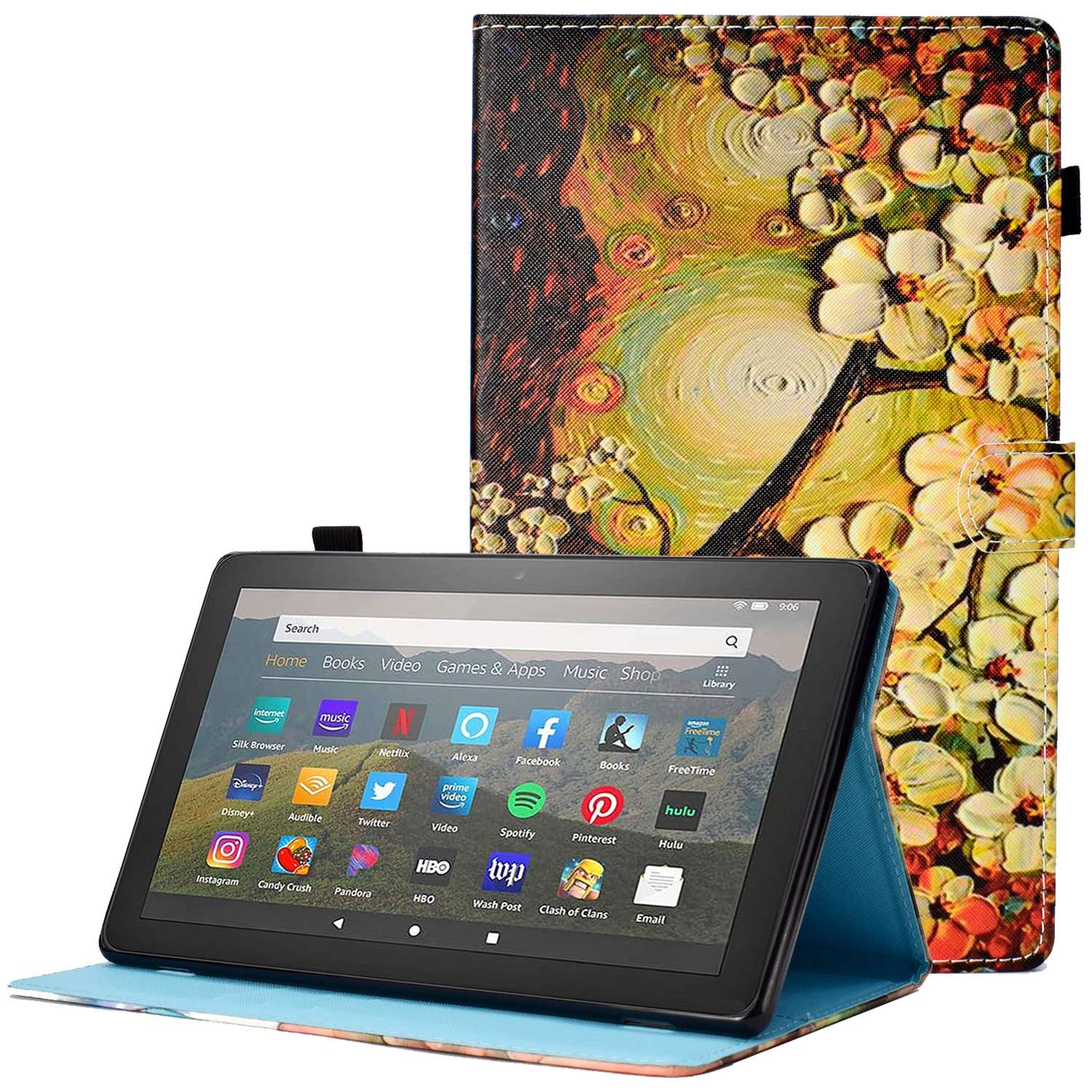 For Amazon Fire HD 10 (2015)  /  (2017)  /  (2019) Shockproof Case Stitched Leather Cover Pattern Printed Magnetic Closure Tablet Case with Stand  /  Card Slots