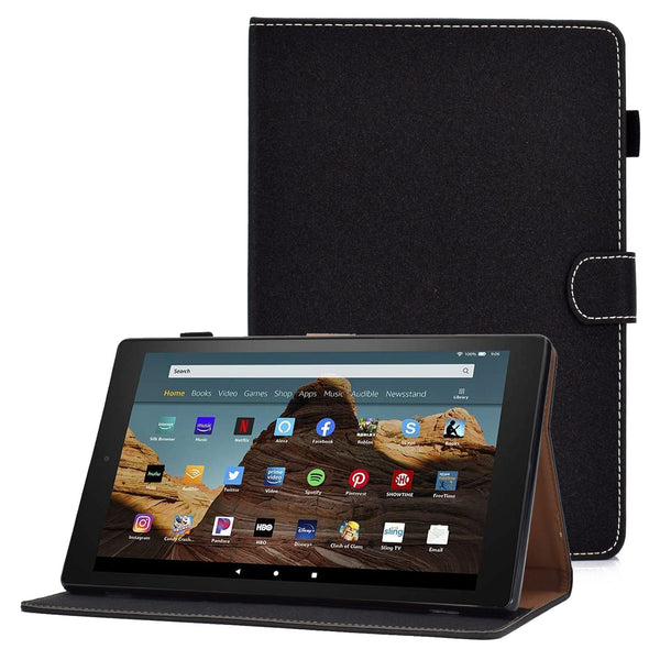 For Amazon Fire HD 8 (2016) / (2017) / (2018) Solid Color Stitching Line Tablet Stand Wallet Case PU Leather Shockproof Cover