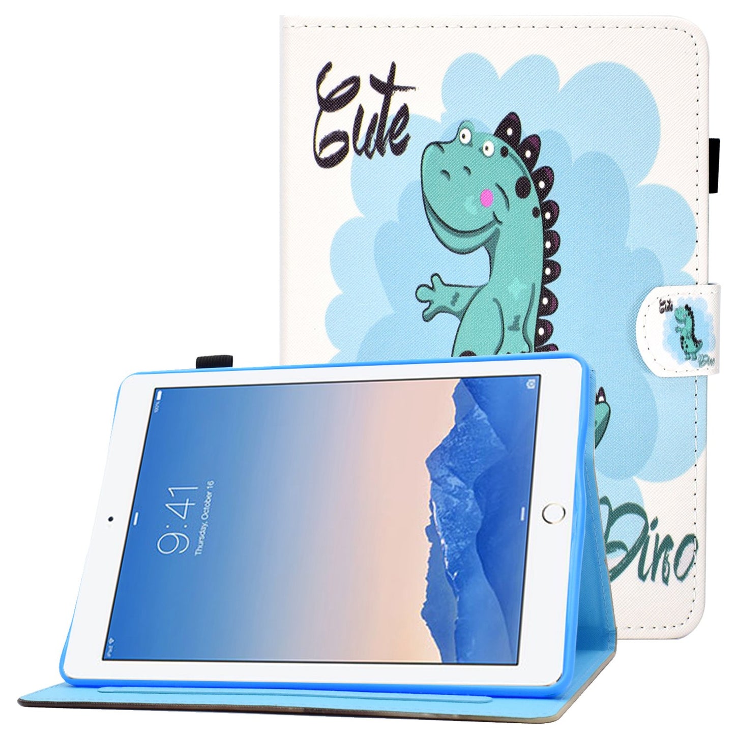 For iPad Air (2013) / Air 2 / iPad 9.7-inch (2017) / (2018) PU Leather Tablet Case Stitching Pattern Printing Stand Cover with Card Holder
