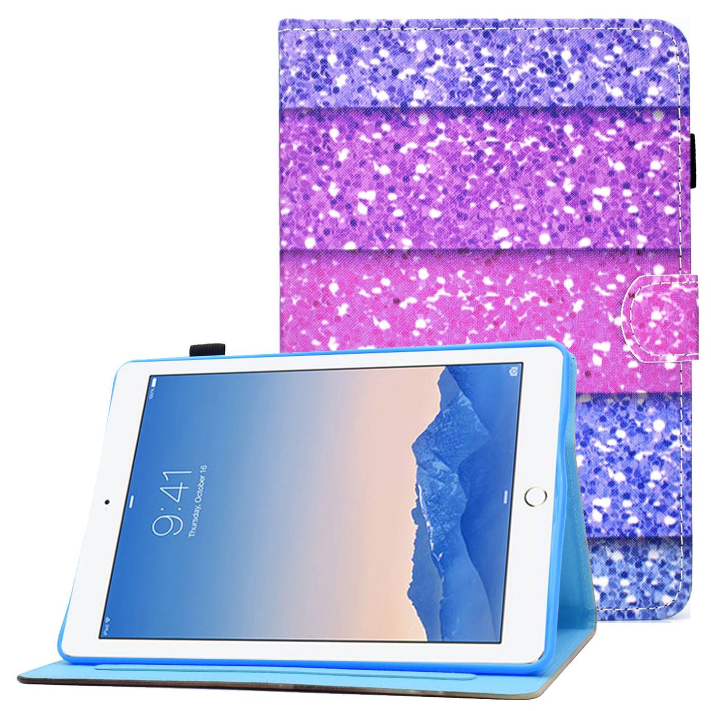 For iPad Air (2013) / Air 2 / iPad 9.7-inch (2017) / (2018) PU Leather Tablet Case Stitching Pattern Printing Stand Cover with Card Holder